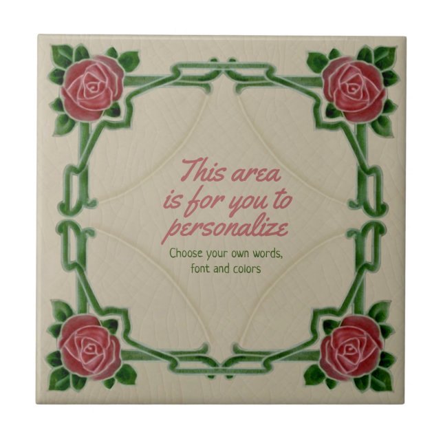 Azulejo De Cerâmica Art Nouveau Frame Roses Repro Tile to Personalize (Frente)