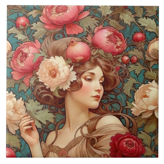 Azulejo De Cerâmica Art Nouveau Fruta Floral Azulejo Cerâmica (Frente)