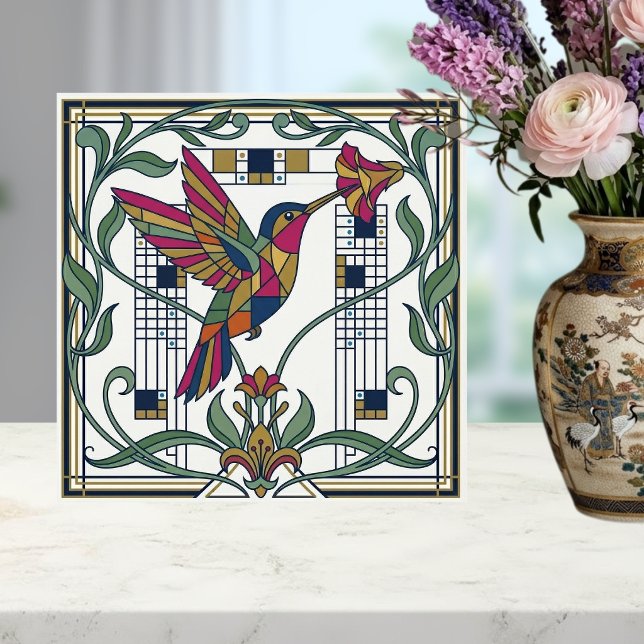 Azulejo De Cerâmica Art Nouveau Geometric Bird Flower Ceramic Tile (Criador carregado)