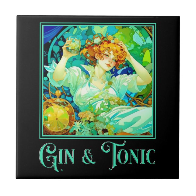 Azulejo De Cerâmica Art Nouveau Gin & Tonic (Frente)