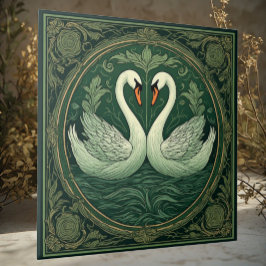 Azulejo De Cerâmica Art Nouveau Green Swan Lover Couples Ethereal Lake