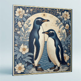Azulejo De Cerâmica Art Nouveau Ice Birds Penguin Couple Floral Decor 