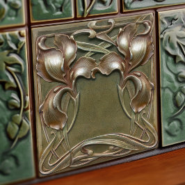 Azulejo De Cerâmica Art Nouveau Iris Arte Simétrica de Parede Floral