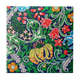 Azulejo De Cerâmica Art Nouveau Jacobeano Floral, Verde Esmeralda