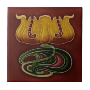 Azulejo De Cerâmica Art Nouveau Jugendstil c1900 Alemão - Repro Floral