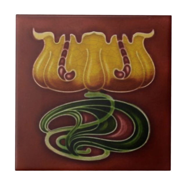 Azulejo De Cerâmica Art Nouveau Jugendstil c1900 Alemão - Repro Floral (Frente)