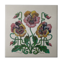 Azulejo De Cerâmica Art Nouveau Jugendstil Pansias Rosa Repro Antiquad