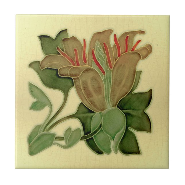 Azulejo De Cerâmica Art Nouveau Lily Antique Pilkington Repro (Frente)