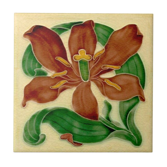 Azulejo De Cerâmica Art Nouveau Lily Antique Pilkington Repro (Frente)