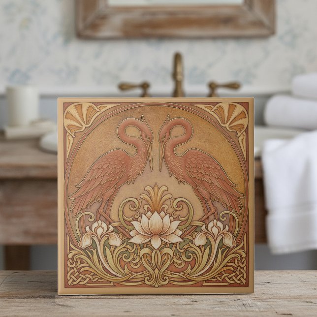 Azulejo De Cerâmica Art Nouveau Mirrored CranePat#9 Terra Cotta ID1193 (Criador carregado)