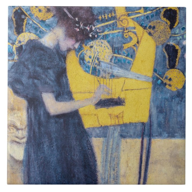 Azulejo De Cerâmica Art Nouveau "Music I" Painting by Gustav Klimt  (Frente)