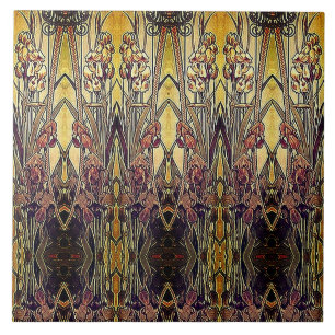 Azulejo De Cerâmica Art nouveau padrão da íris de ouro bronze vermelho