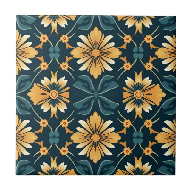 Azulejo De Cerâmica Art Nouveau Padrão Floral Amarelo (Frente)