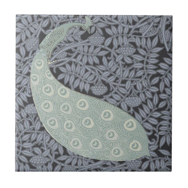 Azulejo De Cerâmica Art Nouveau Peacock Classic Vintage Bird (Frente)