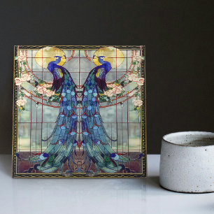 Azulejo De Cerâmica Art Nouveau Peacock Lovebird Rosa Vine Swing