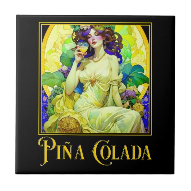 Azulejo De Cerâmica Art Nouveau Pina Colada (Frente)