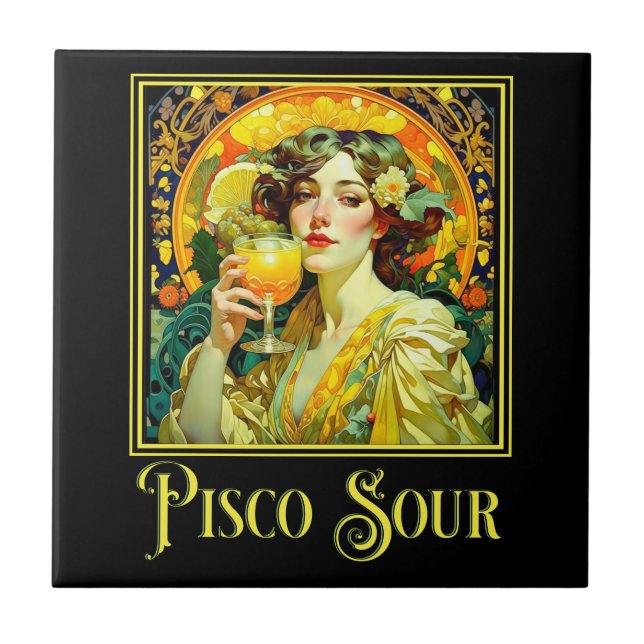 Azulejo De Cerâmica Art Nouveau Pisco Sour (Frente)