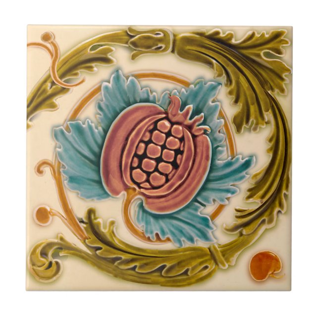 Azulejo De Cerâmica Art Nouveau Pomegranate Alivio Antiquado Repro (Frente)
