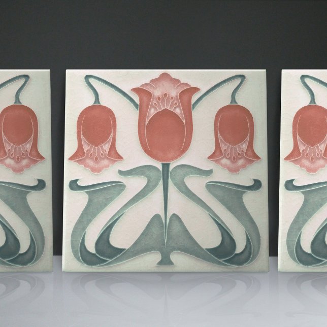 Azulejo De Cerâmica Art Nouveau Red Tulips Home Wall Decor (Criador carregado)