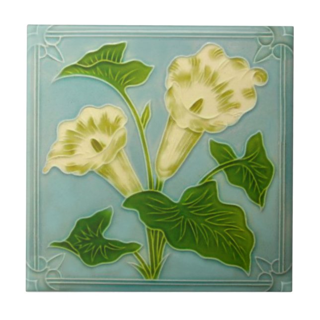 Azulejo De Cerâmica Art Nouveau Repro Floral Olivant Faux Moldado (Frente)