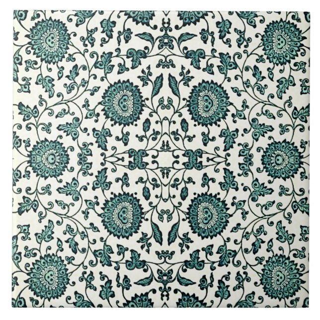Azulejo De Cerâmica Art Nouveau Reprodução de Padrão Floral Chinês (Frente)