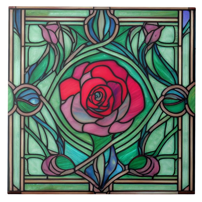 Azulejo De Cerâmica Art Nouveau Rosa Floral Decorativo (Frente)