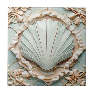 Azulejo De Cerâmica Art Nouveau Seashell Faux Alivio Mint Clam Shell
