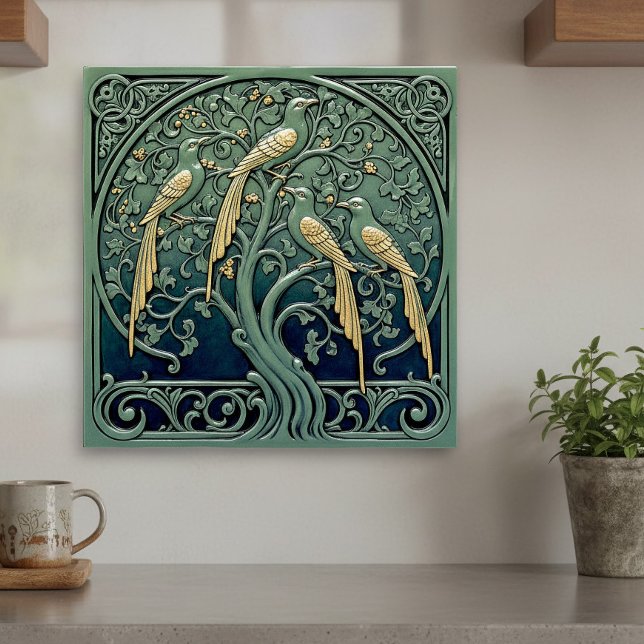 Azulejo De Cerâmica Art Nouveau Songbirds Pat#11 ID1193 (Criador carregado)