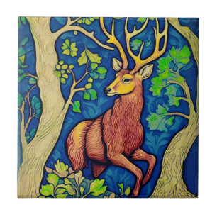 Azulejo De Cerâmica Art Nouveau Stag em uma Floresta Fantástica