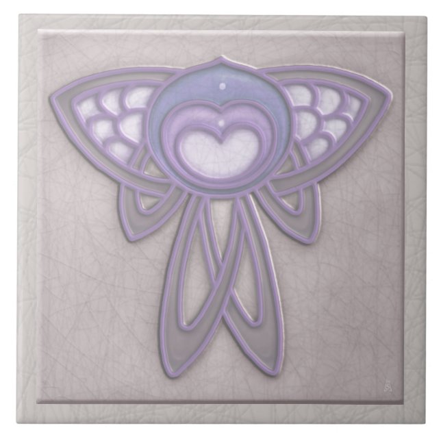 Azulejo De Cerâmica Art Nouveau Style Insect - Mauve Pálido e Lavanda (Frente)