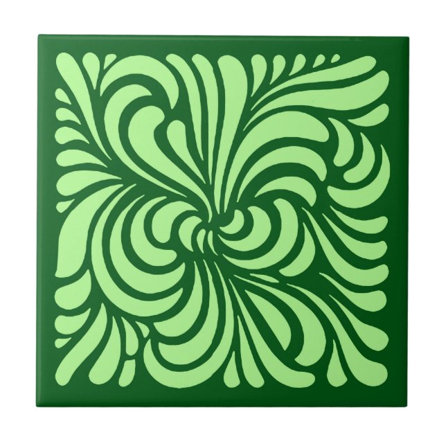 Azulejo De Cerâmica Art Nouveau Stylizou Leaves, Emerald Green (Frente)