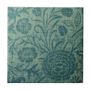 Azulejo De Cerâmica art Nouveau,teal,estilo William Morris, floral,chi