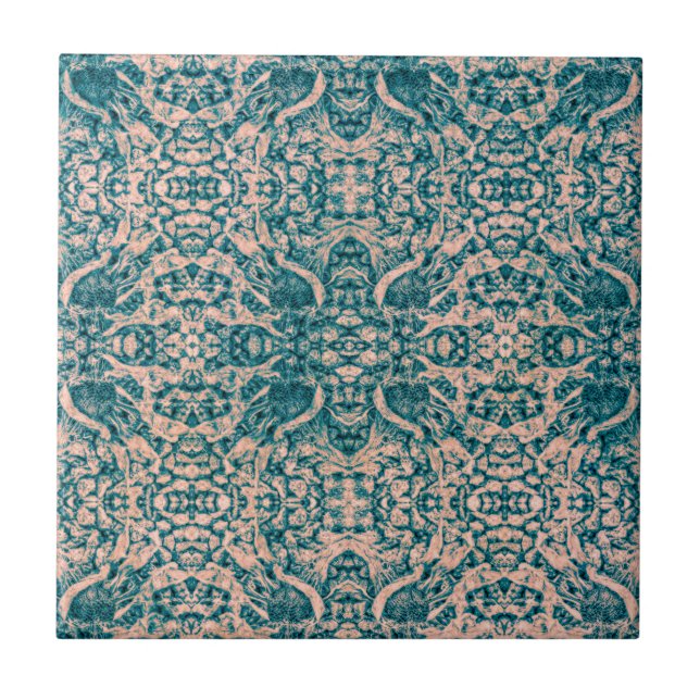 Azulejo De Cerâmica Art Nouveau Teal Green Beige Mirror Art Standard  (Frente)