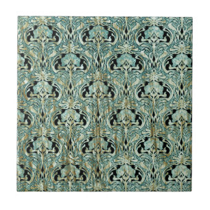 Azulejo De Cerâmica Art nouveau, teal,ouro,padrão,belle époque,chic,