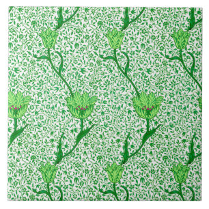 Azulejo De Cerâmica Art Nouveau Tulip Damask, Emerald Green