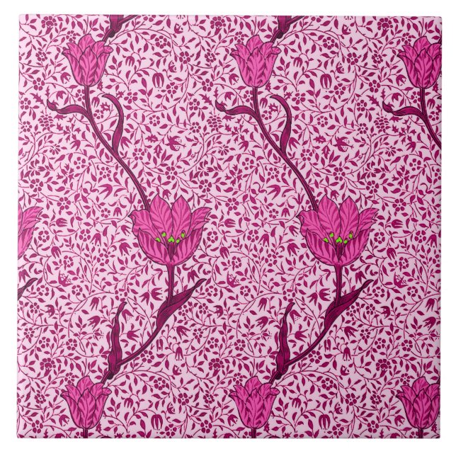 Azulejo De Cerâmica Art Nouveau Tulip Damask, Wine & Fuchsia Pink Pink (Frente)
