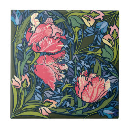 Azulejo De Cerâmica Art Nouveau Tulip Garden Colorido