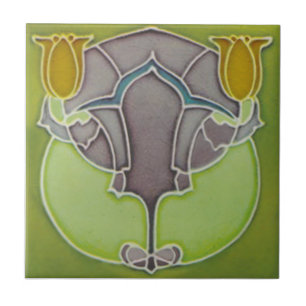 Azulejo De Cerâmica Art Nouveau Tulips Faux Tubelined Reprodução