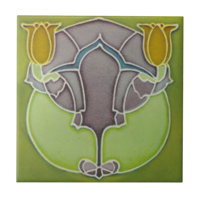 Azulejo De Cerâmica Art Nouveau Tulips Faux Tubelined Reprodução (Frente)