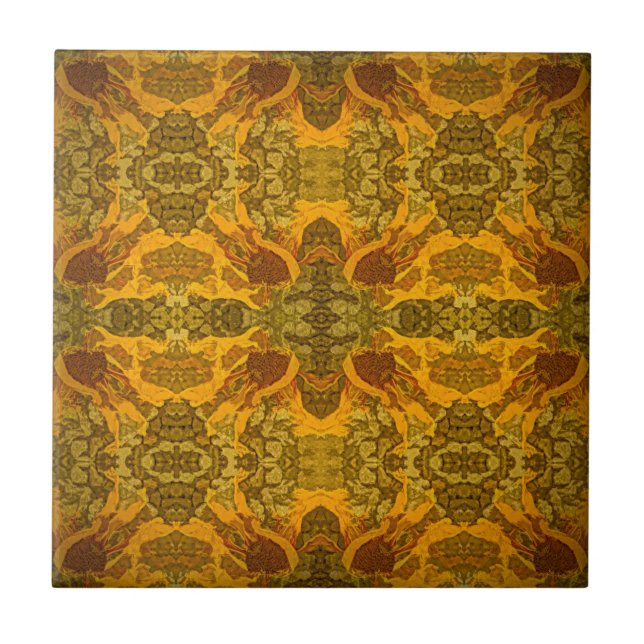 Azulejo De Cerâmica Art Nouveau Verde Amarelo Marrom Padrão Floral (Frente)