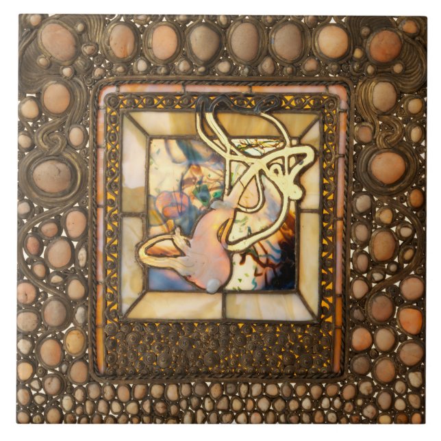 Azulejo De Cerâmica Art nouveau vidro colorido parece abstrato (Frente)