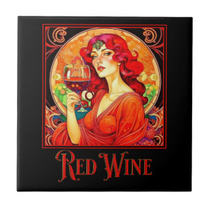 Azulejo De Cerâmica Art Nouveau Vinho Vermelho