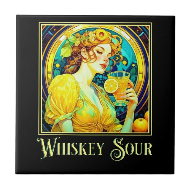 Azulejo De Cerâmica Art Nouveau Whiskey Sour (Frente)