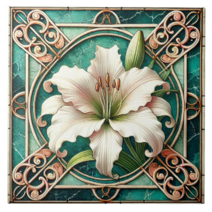 Azulejo De Cerâmica Art Nouveau White Lily Flower Motif