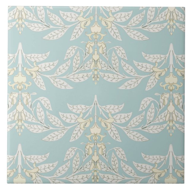 Azulejo De Cerâmica Art Nouveau wisteria padrão turquesa macia (Frente)