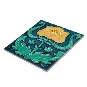 Azulejo De Cerâmica Art Nouveau Yellow Floral Design Cerâmica Azulejo.