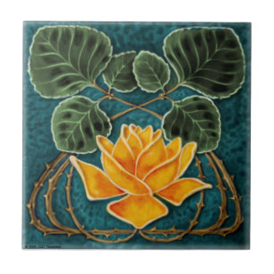 Azulejo De Cerâmica Art Nouveau Yellow Rose Jugendstil Repro c1900