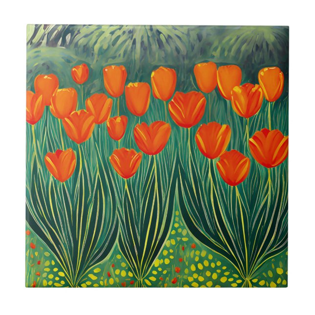 Azulejo De Cerâmica Art Orange Tulips (Frente)