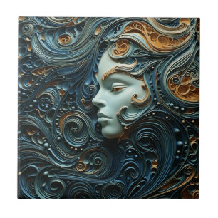 Azulejo De Cerâmica Arte 3D da Mulher Moonlit