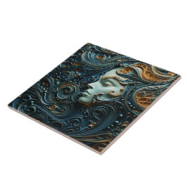 Azulejo De Cerâmica Arte 3D da Mulher Moonlit